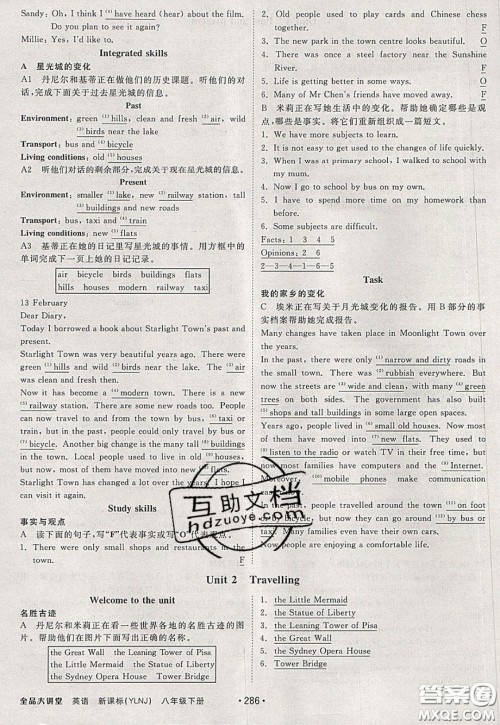 2020春全品大讲堂初中英语八年级下册新课标YLNJ译林牛津版参考答案