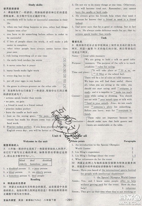 2020春全品大讲堂初中英语八年级下册新课标YLNJ译林牛津版参考答案