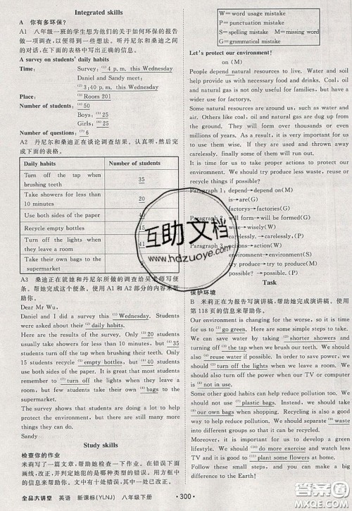 2020春全品大讲堂初中英语八年级下册新课标YLNJ译林牛津版参考答案