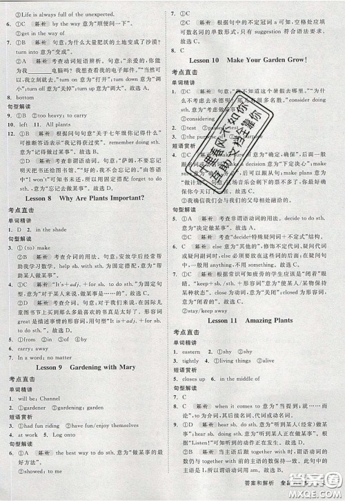 2020春全品大讲堂初中英语八年级下册新课标JJ冀教版参考答案