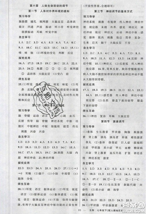 2020春原创新课堂七年级生物下册人教版答案 2020春原创新课堂七年级生物下册人教版答案