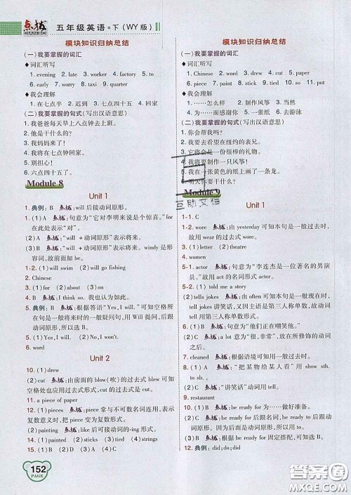 2020春特高级教师点拨五年级英语下册外研版答案