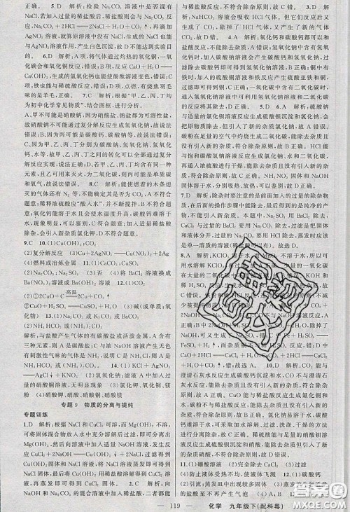 2020原创新课堂九年级化学下册科粤版答案