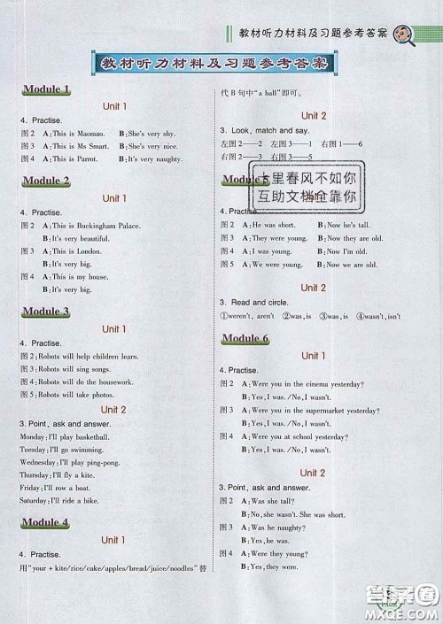 2020春特高级教师点拨四年级英语下册外研版答案