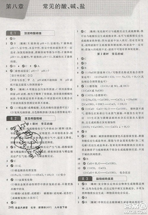 2020春全品大讲堂初中化学九年级下册新课标KY科粤版参考答案