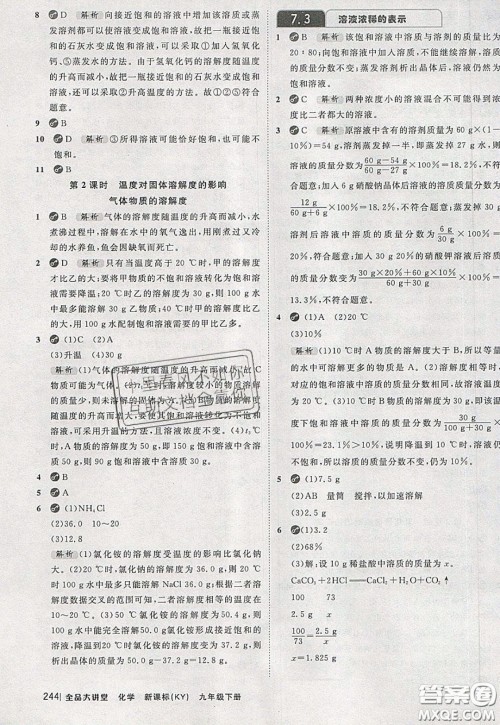 2020春全品大讲堂初中化学九年级下册新课标KY科粤版参考答案 2020春全品大讲堂初中化学九年级下册新课标KY科粤版参考答案
