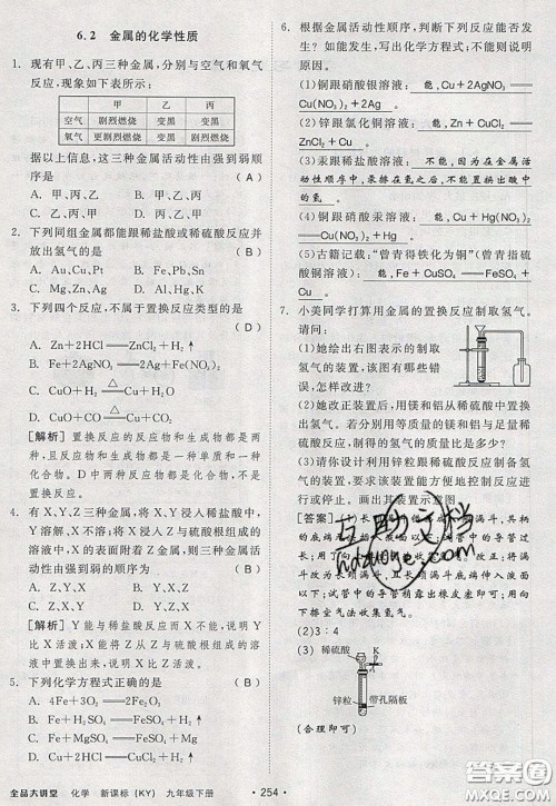 2020春全品大讲堂初中化学九年级下册新课标KY科粤版参考答案 2020春全品大讲堂初中化学九年级下册新课标KY科粤版参考答案