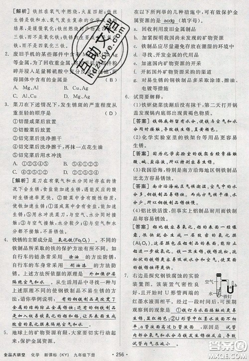 2020春全品大讲堂初中化学九年级下册新课标KY科粤版参考答案