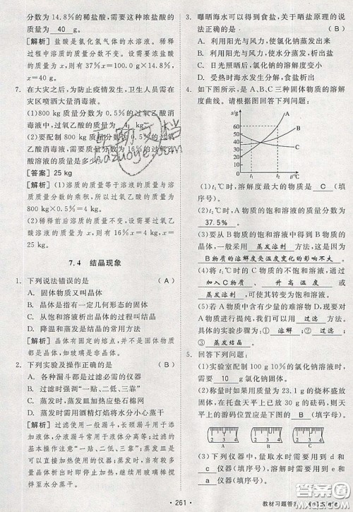 2020春全品大讲堂初中化学九年级下册新课标KY科粤版参考答案