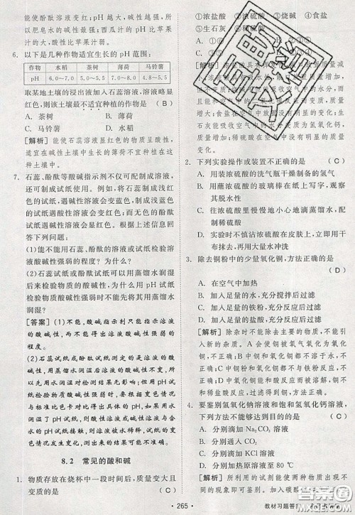 2020春全品大讲堂初中化学九年级下册新课标KY科粤版参考答案