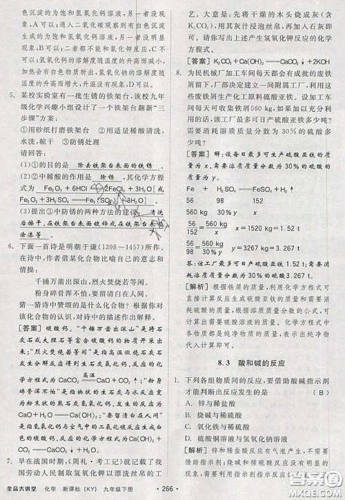 2020春全品大讲堂初中化学九年级下册新课标KY科粤版参考答案