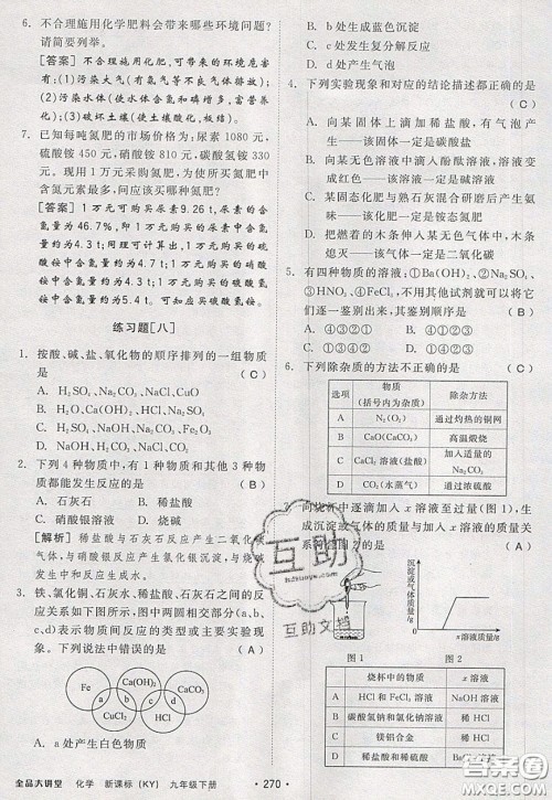 2020春全品大讲堂初中化学九年级下册新课标KY科粤版参考答案