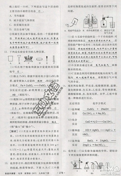 2020春全品大讲堂初中化学九年级下册新课标KY科粤版参考答案