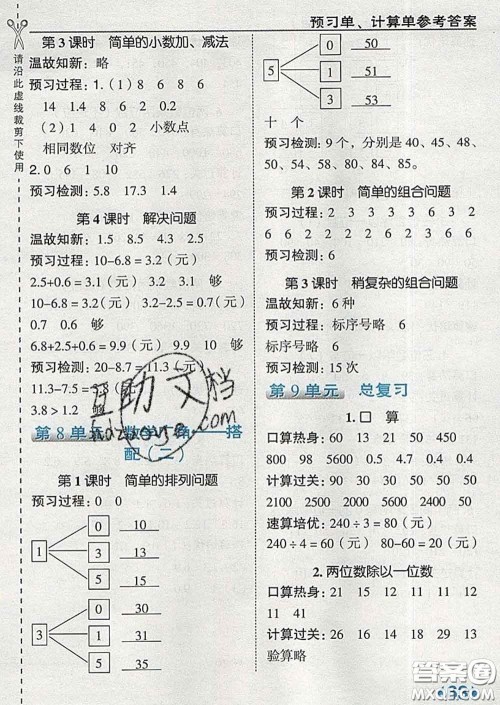 2020春特高级教师点拨三年级数学下册人教版答案