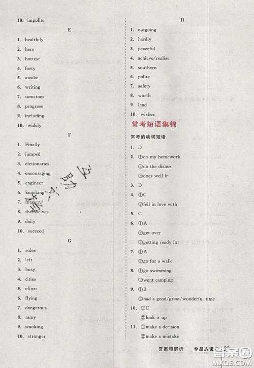 2020春全品大讲堂初中英语九年级下册新课标YLNJ译林牛津版参考答案 2020春全品大讲堂初中英语九年级下册新课标YLNJ译林牛津版参考答案