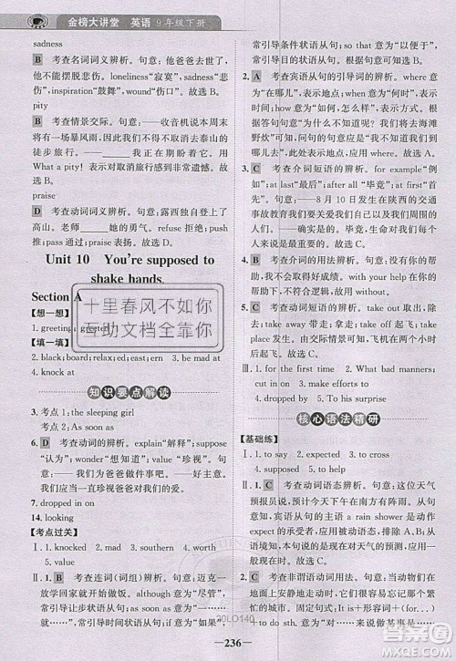 世纪金榜2020新版金榜大讲堂九年级下册英语RJ人教版参考答案 世纪金榜2020新版金榜大讲堂九年级下册英语RJ人教版参考答案