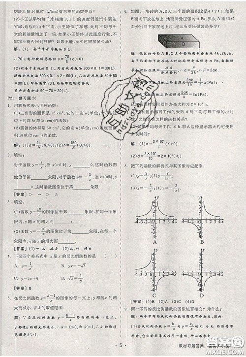 2020春全品大讲堂初中数学九年级下册新课标RJ人教版参考答案