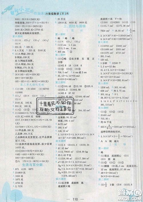 人教版四川专版2020春黄冈小状元作业本六年级数学下册答案 人教版四川专版2020春黄冈小状元作业本六年级数学下册答案