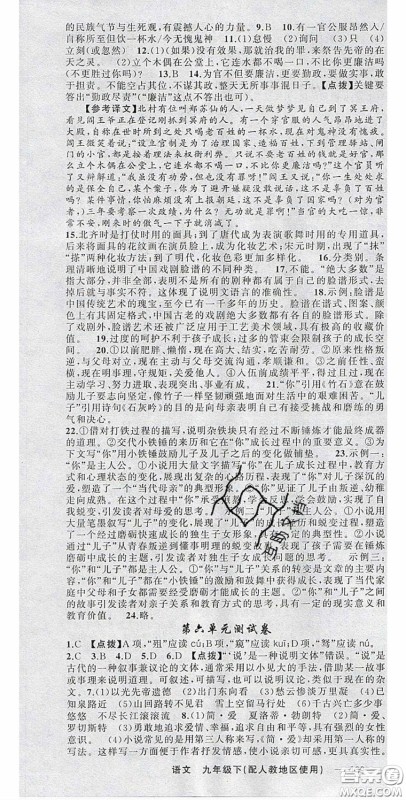 新疆青少年出版社2020原创新课堂九年级语文下册人教版答案