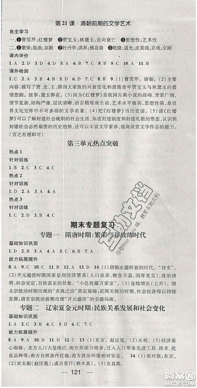 阳光出版社2020精英新课堂七年级历史下册人教版答案