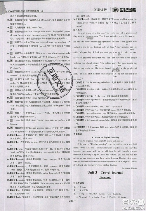 世纪金榜2020新版金榜大讲堂高中英语必修1人教版RJ参考答案