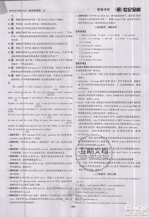 世纪金榜2020新版金榜大讲堂高中英语必修1人教版RJ参考答案