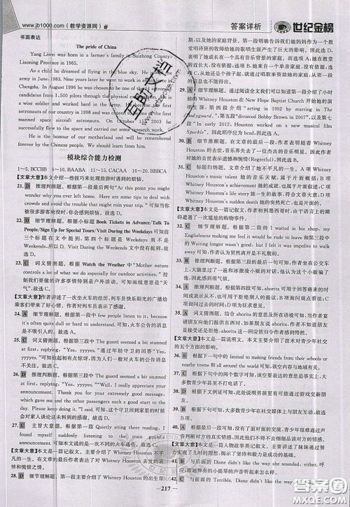 世纪金榜2020新版金榜大讲堂高中英语必修1人教版RJ参考答案