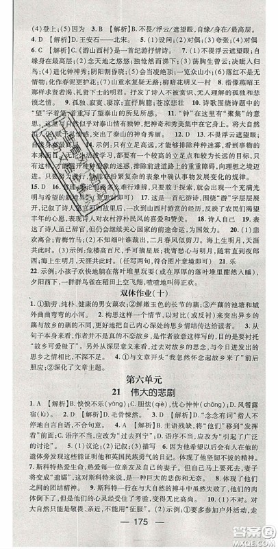 阳光出版社2020精英新课堂七年级语文下册人教版答案