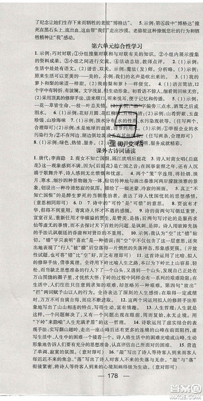 阳光出版社2020精英新课堂七年级语文下册人教版答案