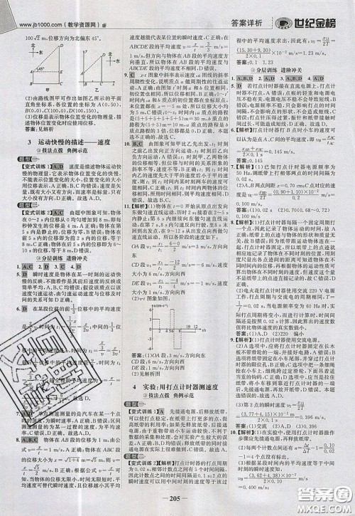 世纪金榜2020新版金榜大讲堂高中物理必修1人教版RJ参考答案