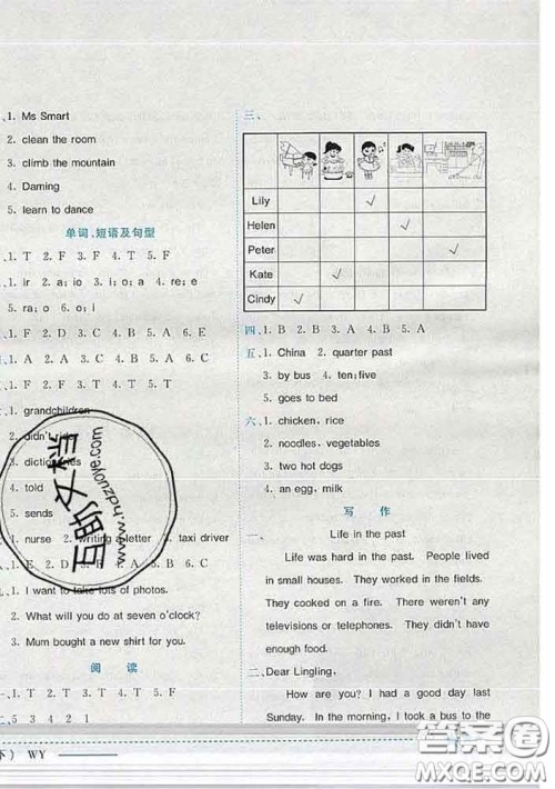 2020新版黄冈小状元作业本五年级英语下册外研版答案