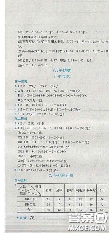 2020春黄冈小状元作业本四年级数学下册西师版答案