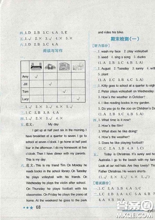 2020新版黄冈小状元作业本四年级英语下册沪教牛津版深圳专版答案