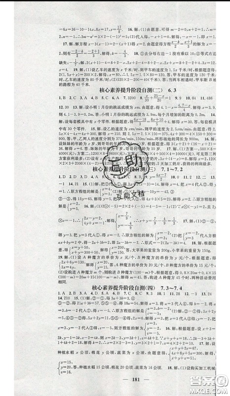 2020年智慧学堂核心素养提升法七年级下册数学华师大版参考答案 2020年智慧学堂核心素养提升法七年级下册数学华师大版参考答案