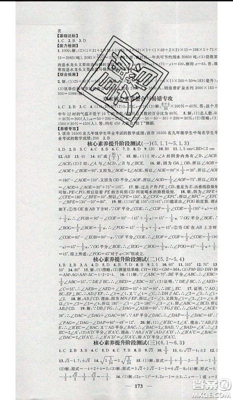 2020年智慧学堂核心素养提升法七年级下册数学人教版参考答案 2020年智慧学堂核心素养提升法七年级下册数学人教版参考答案
