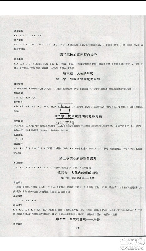 2020年智慧学堂核心素养提升法七年级下册生物人教版参考答案