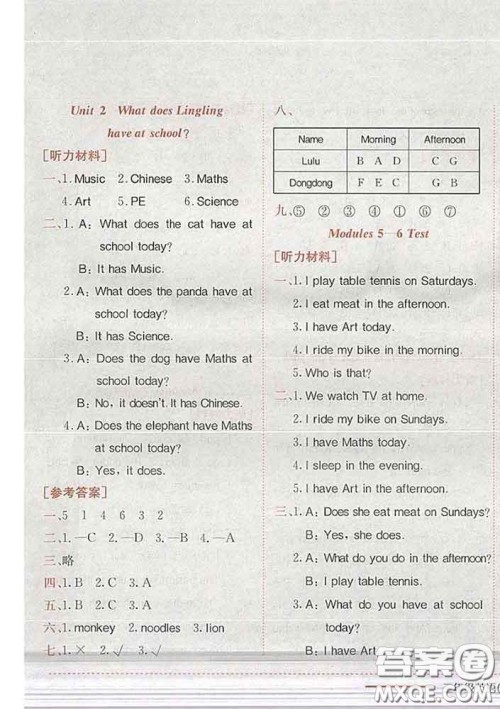 2020新版黄冈小状元作业本三年级英语下册外研版答案