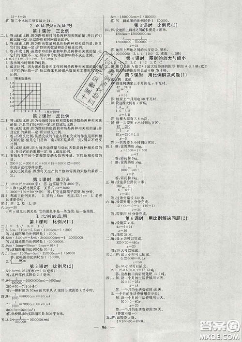 沈阳出版社2020新版梯田文化课堂内外六年级数学下册人教版答案