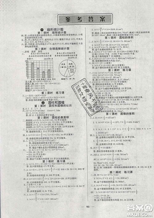 沈阳出版社2020新版梯田文化课堂内外六年级数学下册苏教版答案