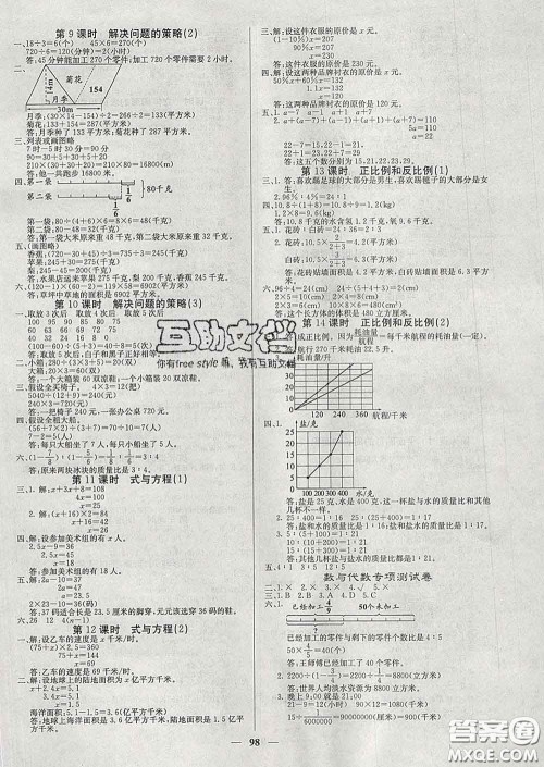 沈阳出版社2020新版梯田文化课堂内外六年级数学下册苏教版答案