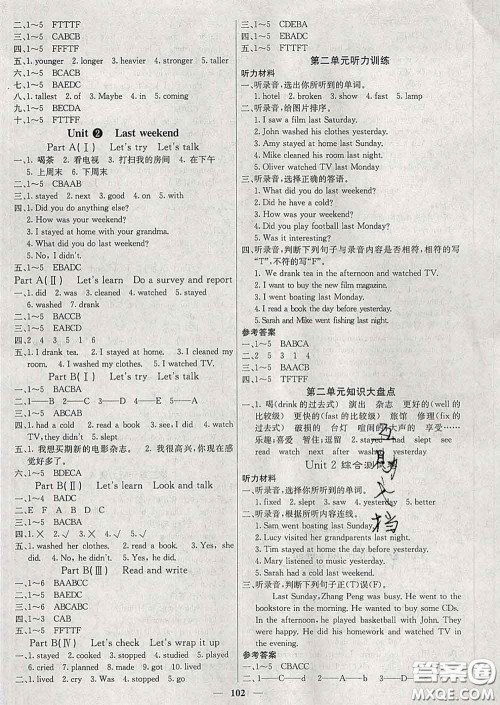 沈阳出版社2020新版梯田文化课堂内外六年级英语下册人教版答案