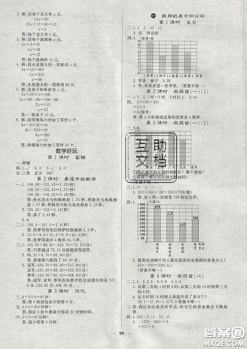 沈阳出版社2020新版梯田文化课堂内外四年级数学下册北师版答案