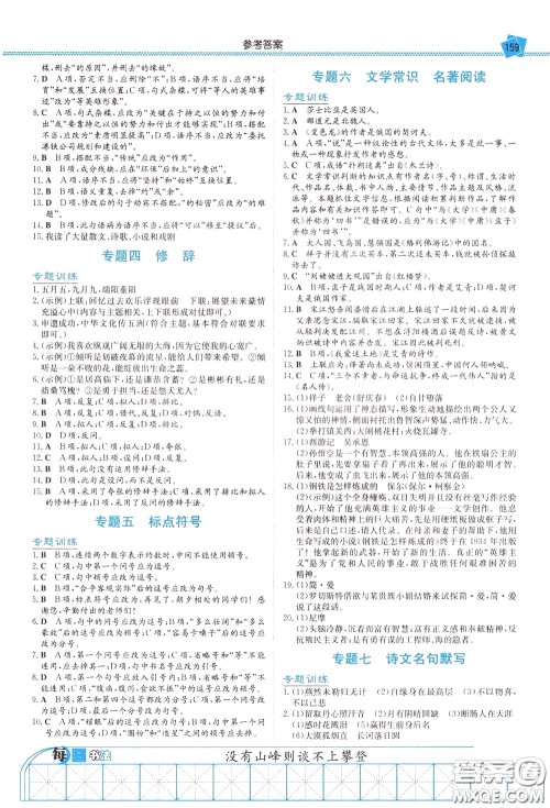 湖南教育出版社2020年湘教考苑中考总复习语文参考答案