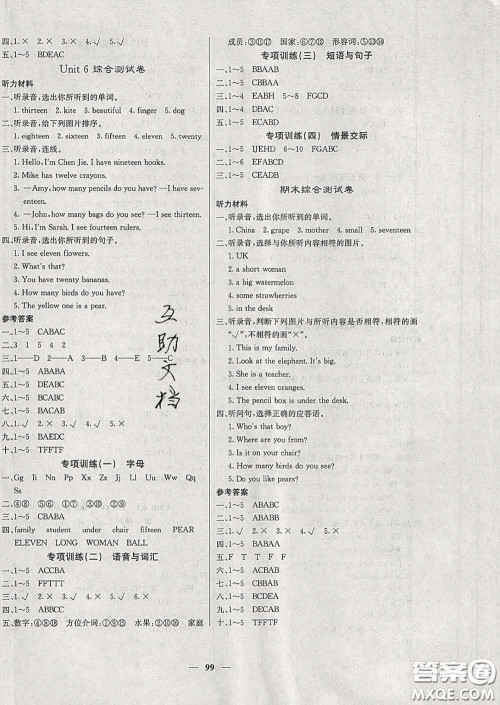 沈阳出版社2020新版梯田文化课堂内外三年级英语下册人教版答案