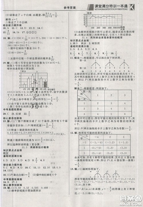 2020年赢在课堂满分特训一本通九年级下册数学冀教版参考答案