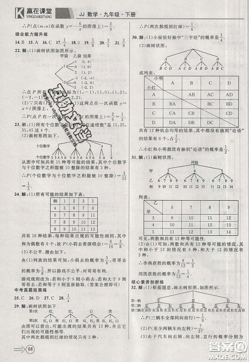2020年赢在课堂满分特训一本通九年级下册数学冀教版参考答案