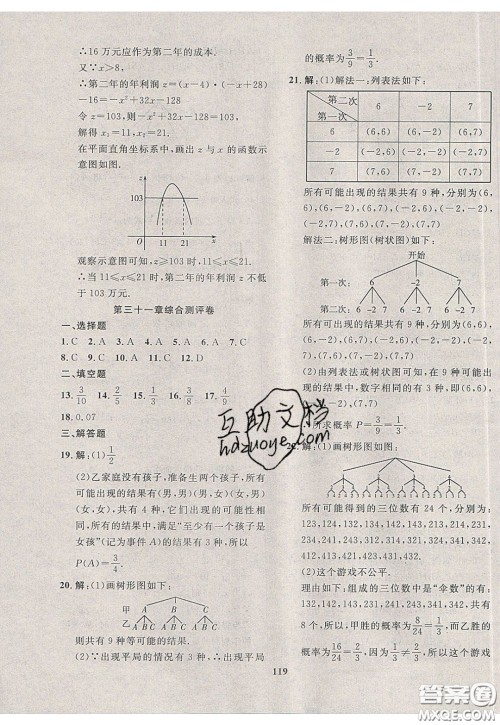 2020年赢在课堂满分特训一本通九年级下册数学冀教版参考答案
