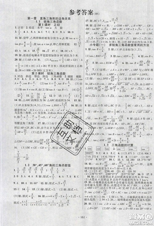 2020畅优新课堂九年级数学下册北师大版答案