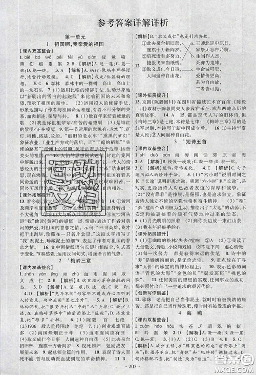 宁夏人民教育出版社2020畅优新课堂九年级语文下册人教版答案