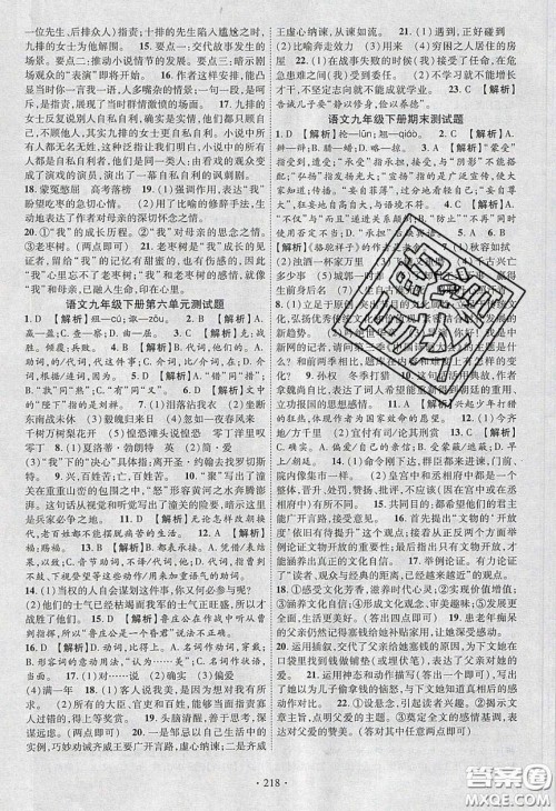 宁夏人民教育出版社2020畅优新课堂九年级语文下册人教版答案